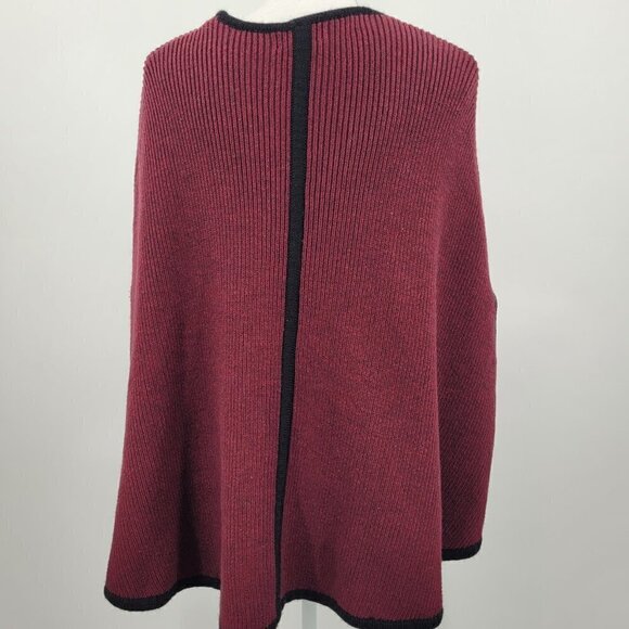 Forever 21 Burgundy Rib Knit Black Trimmed Cape Sweater Poncho - Picture 4 of 8